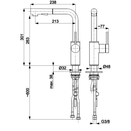 KFA Armatura 6623-110-22 - Robinet d'évier avec douchette extractible DUERO BASIC acier inoxydable