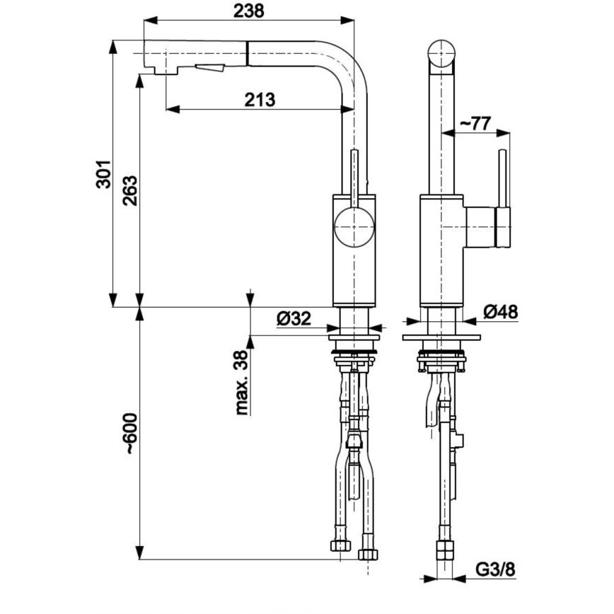 KFA Armatura 6623-110-22 - Robinet d'évier avec douchette extractible DUERO BASIC acier inoxydable