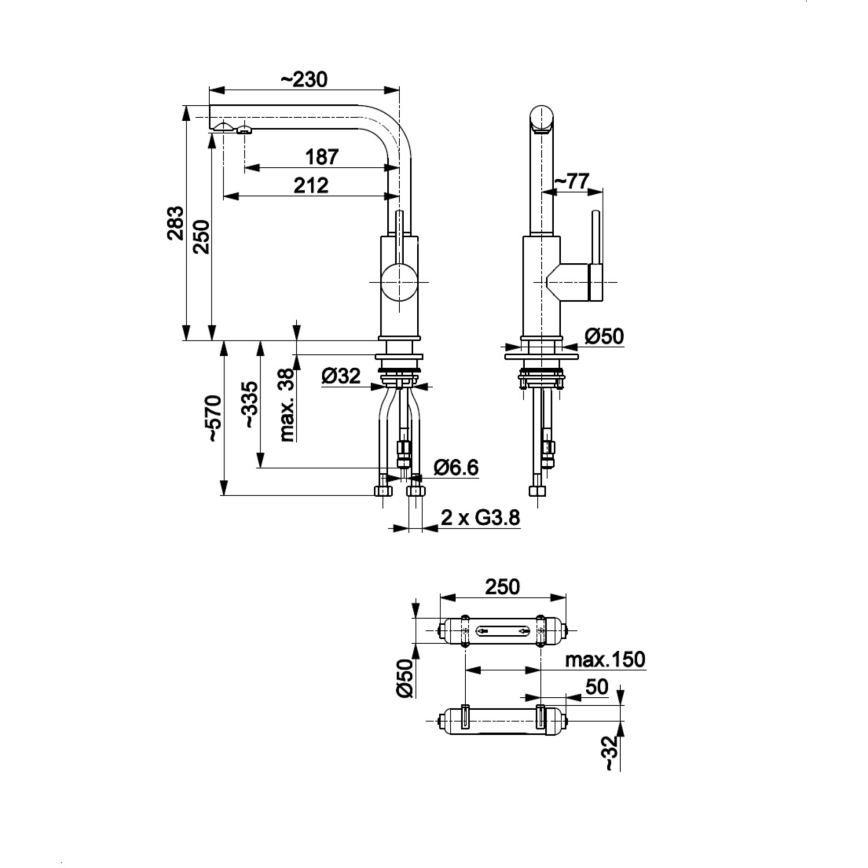 KFA Armatura 6623-912-31 - Robinet d'eau filtrée DUERO PURE acier inoxydable/poli doré + filtre