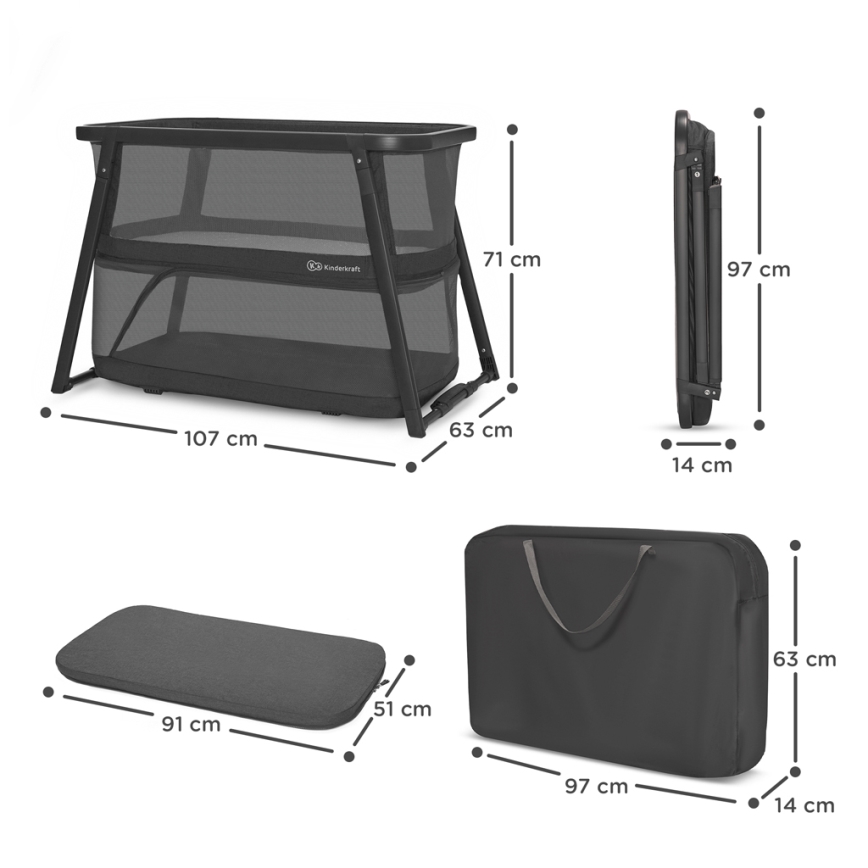 KINDERKRAFT - Berceau de voyage 4en1 SOFI PLUS gris foncé