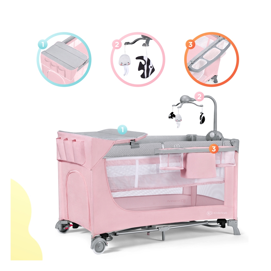 KINDERKRAFT - Berceau de voyage LEODY rose