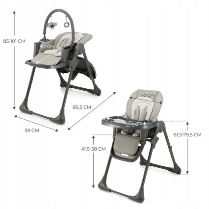 KINDERKRAFT - Chaise haute 2 en 1 pour enfant TUMMIE, grise