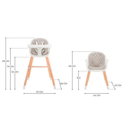 KINDERKRAFT - Chaise haute enfant 2v1 SIENNA hêtre/gris