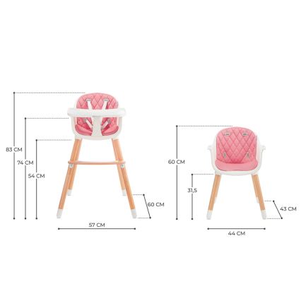 KINDERKRAFT - Chaise haute enfant 2v1 SIENNA hêtre/rose