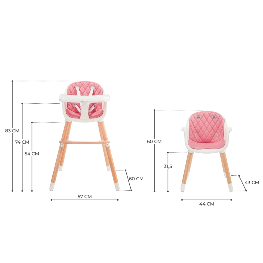 KINDERKRAFT - Chaise haute enfant 2v1 SIENNA hêtre/rose