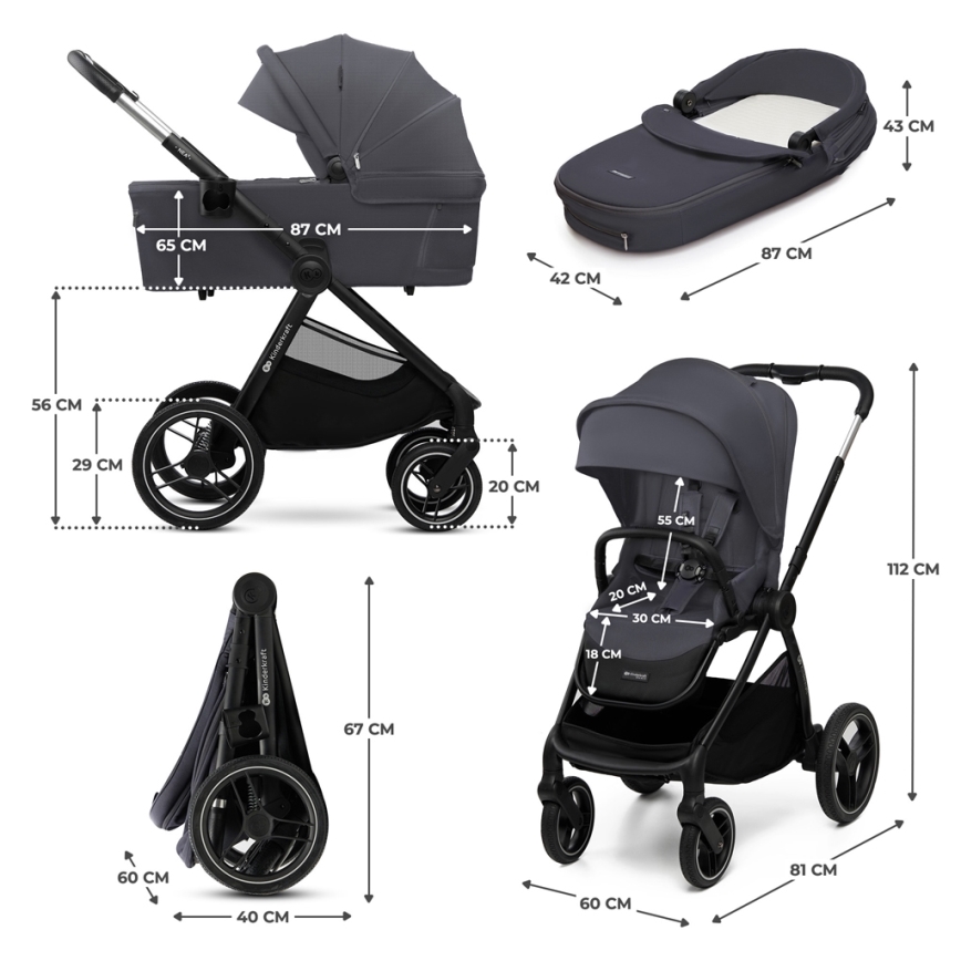KINDERKRAFT - Poussette combinée 2en1 NEA 2 Gris foncé