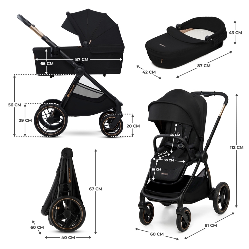 KINDERKRAFT - Poussette combinée 2en1 NEA 2 Midnight noir