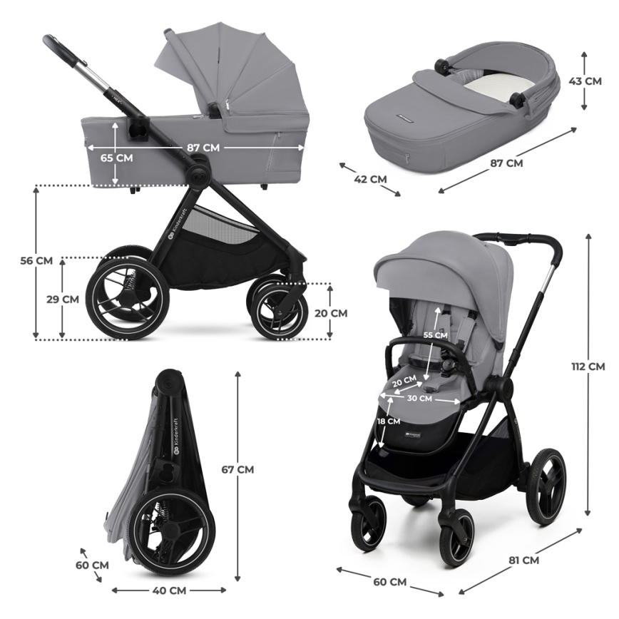 KINDERKRAFT - Poussette combinée 2en1 NEA 2 Platinum gris