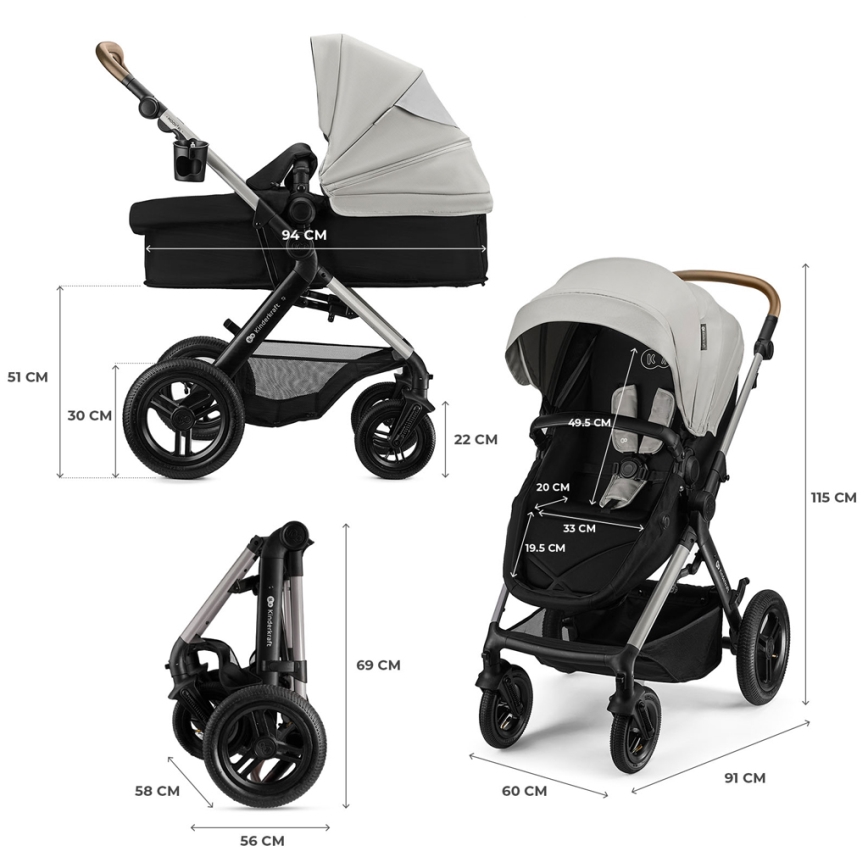 KINDERKRAFT - Poussette combinée 3 en 1 MOOV 2 XL Air Grey