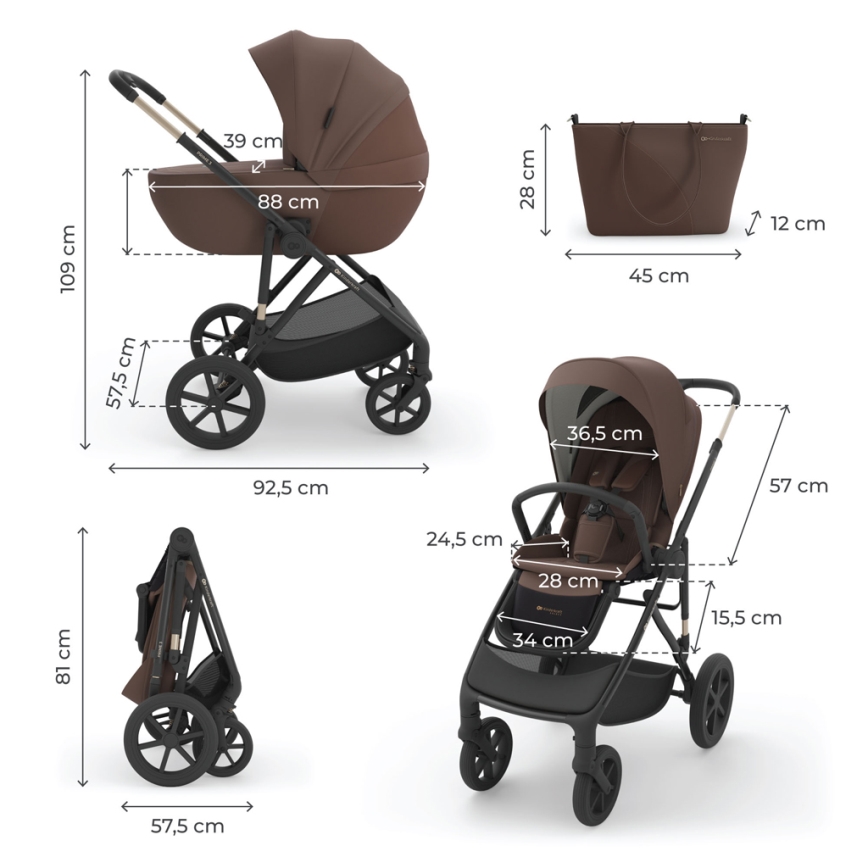 KINDERKRAFT - Poussette combinée 3-en-1 PRIME 3 Velvet Mocca