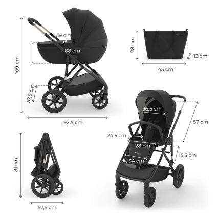 KINDERKRAFT - Poussette combinée 3-en-1 PRIME 3 Venezian Noir