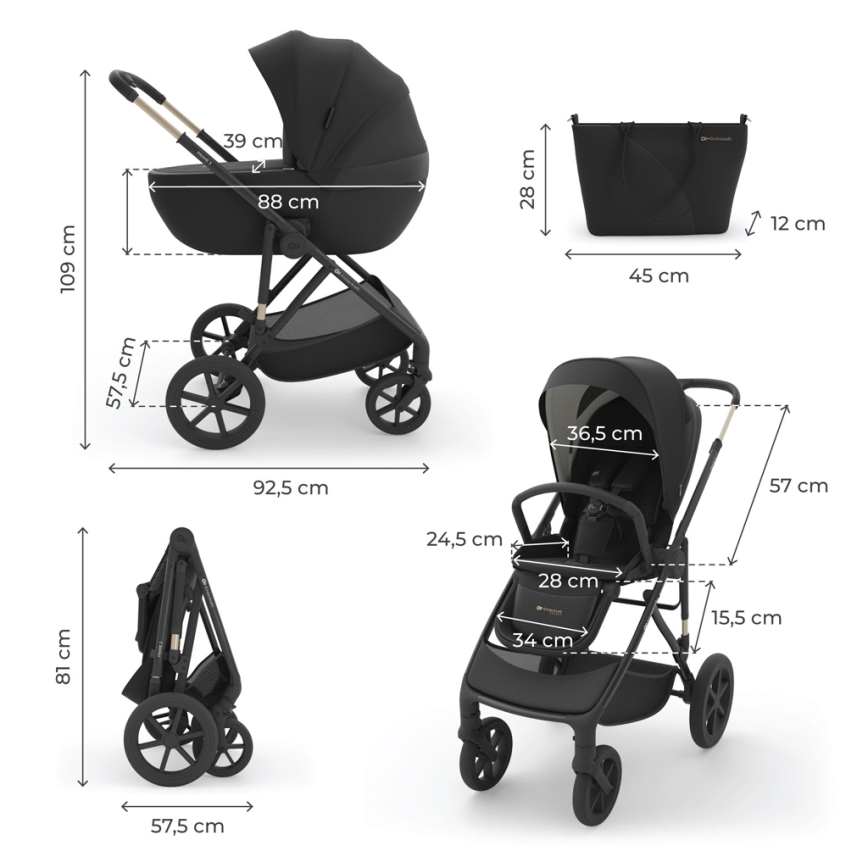 KINDERKRAFT - Poussette combinée 3-en-1 PRIME 3 Venezian Noir