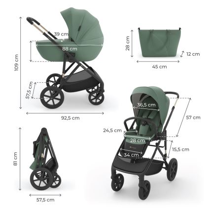 KINDERKRAFT - Poussette combinée 3-en-1 PRIME 3 Vert foncé