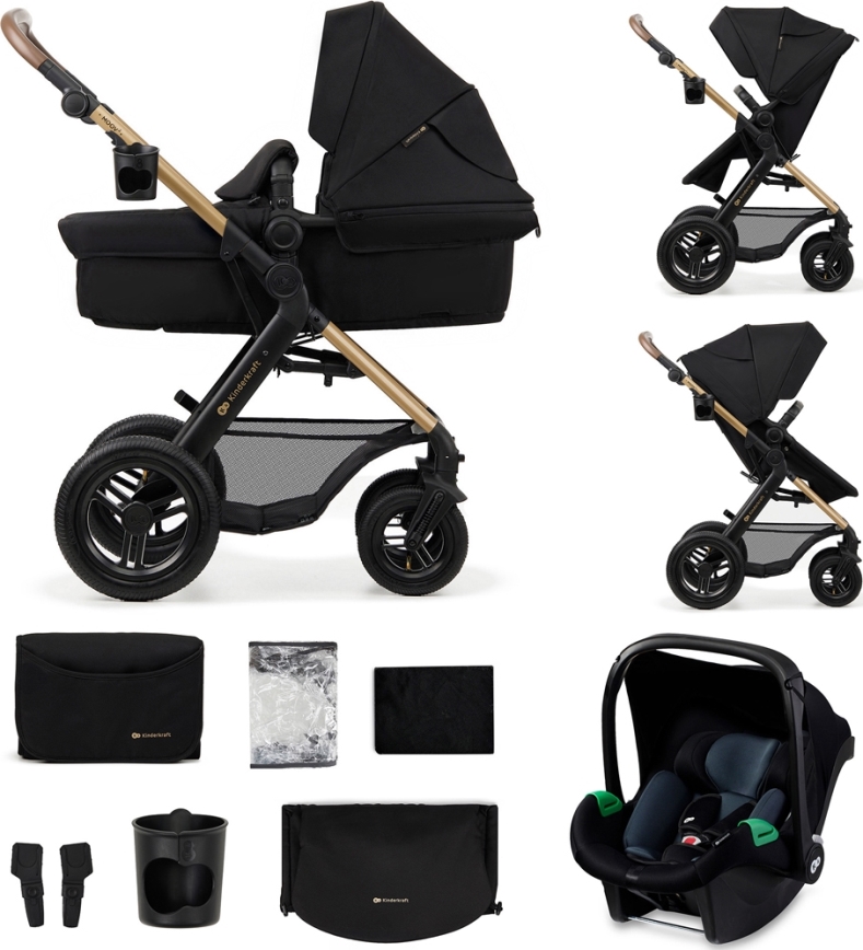 KINDERKRAFT - Poussette combinée 3en1 MOOV 2 AIR Pure noir + siège auto MINK PRO