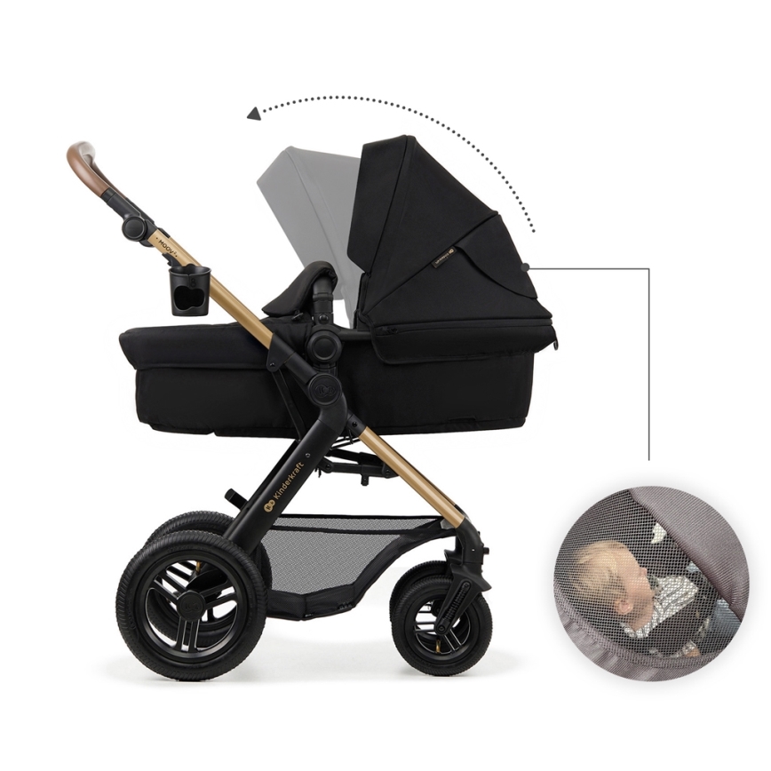 KINDERKRAFT - Poussette combinée 3en1 MOOV 2 AIR Pure noir + siège auto MINK PRO