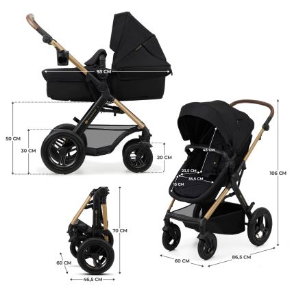 KINDERKRAFT - Poussette combinée 3en1 MOOV 2 AIR Pure noir + siège auto MINK PRO
