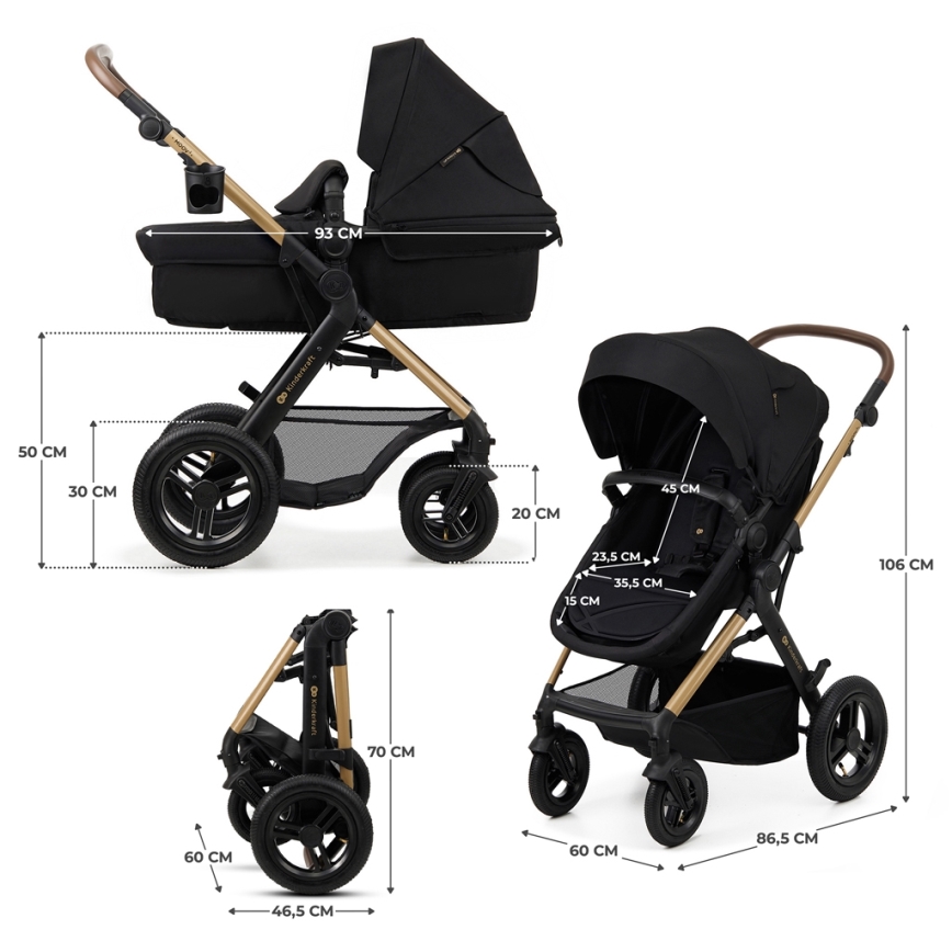 KINDERKRAFT - Poussette combinée 3en1 MOOV 2 AIR Pure noir + siège auto MINK PRO