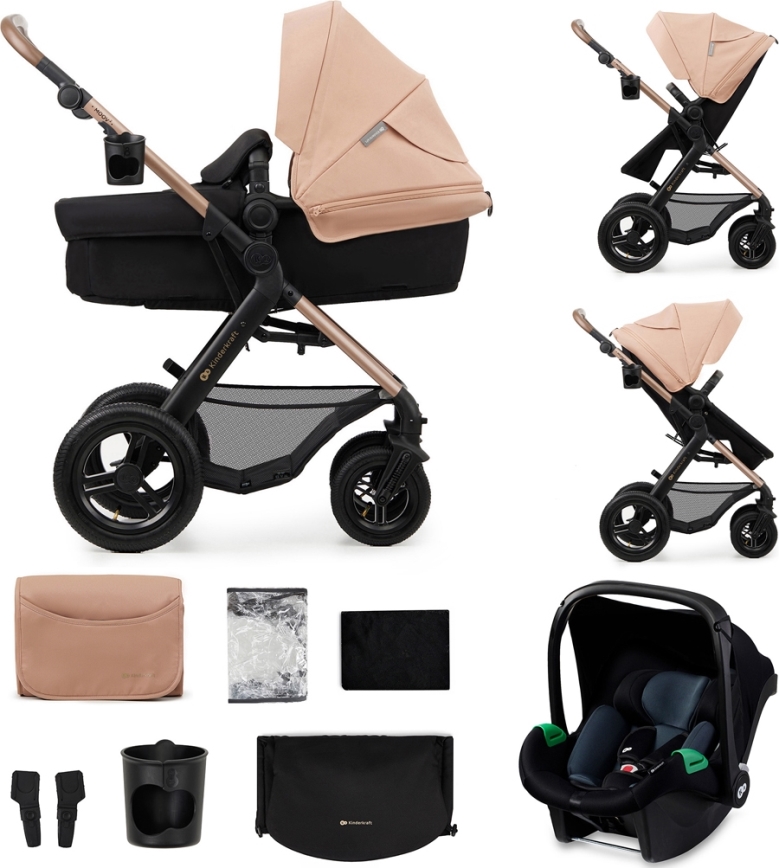 KINDERKRAFT - Poussette combinée 3en1 MOOV 2 AIR Sand beige + siège auto MINK PRO