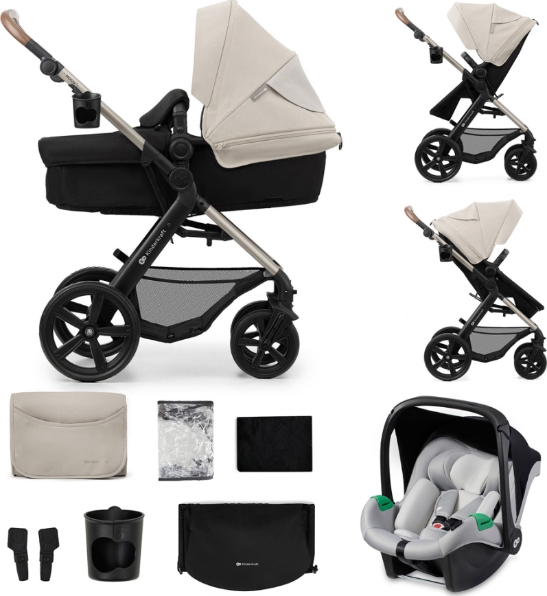 KINDERKRAFT - Poussette combinée 3en1 MOOV 2 Moonlight gris + siège auto MINK PRO