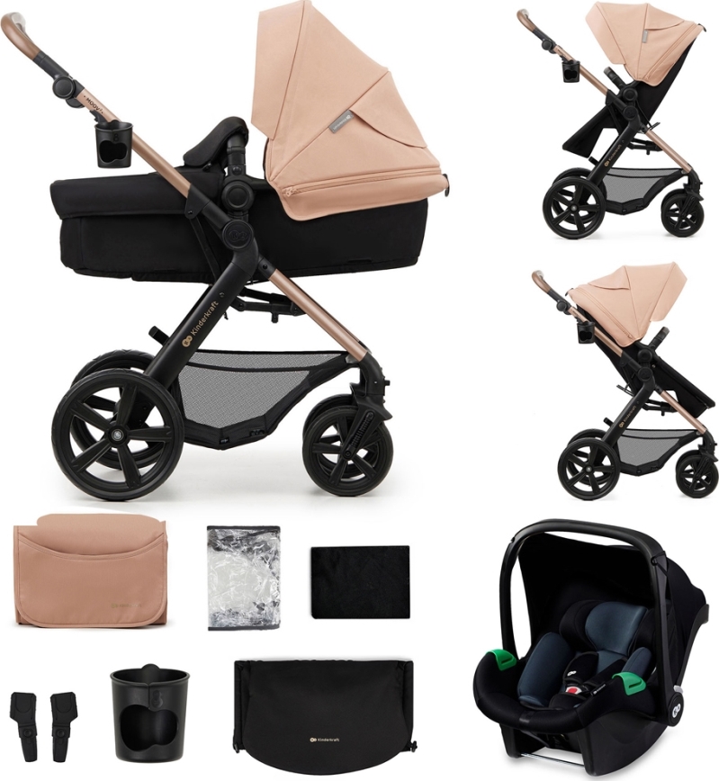 KINDERKRAFT - Poussette combinée 3en1 MOOV 2 Sand beige + siège auto MINK PRO