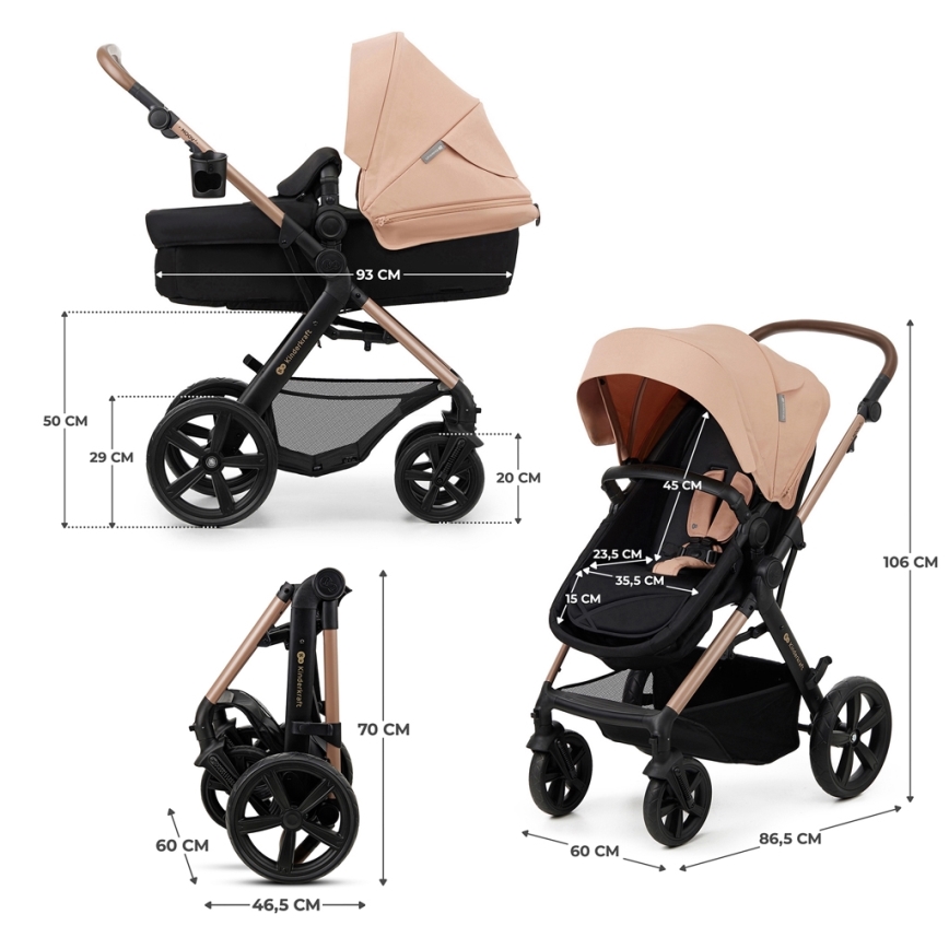 KINDERKRAFT - Poussette combinée 3en1 MOOV 2 Sand beige + siège auto MINK PRO