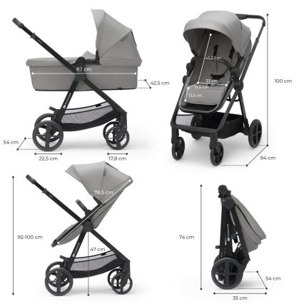 KINDERKRAFT - Poussette combinée 4v1 NEWLY Classic gris + siège auto MINK PRO avec base ISOFIX