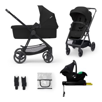 KINDERKRAFT - Poussette combinée 4v1 NEWLY Classic noir + siège auto MINK PRO avec base ISOFIX