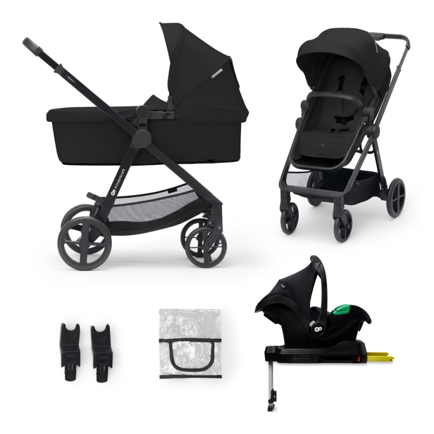 KINDERKRAFT - Poussette combinée 4v1 NEWLY Classic noir + siège auto MINK PRO avec base ISOFIX