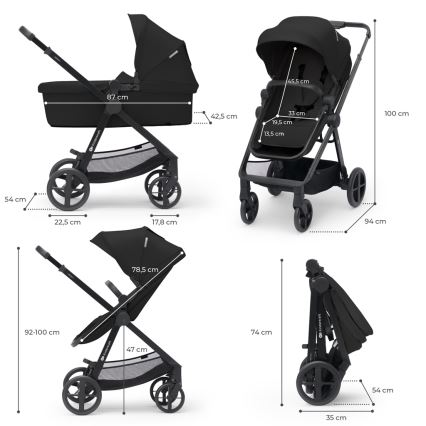 KINDERKRAFT - Poussette combinée 4v1 NEWLY Classic noir + siège auto MINK PRO avec base ISOFIX