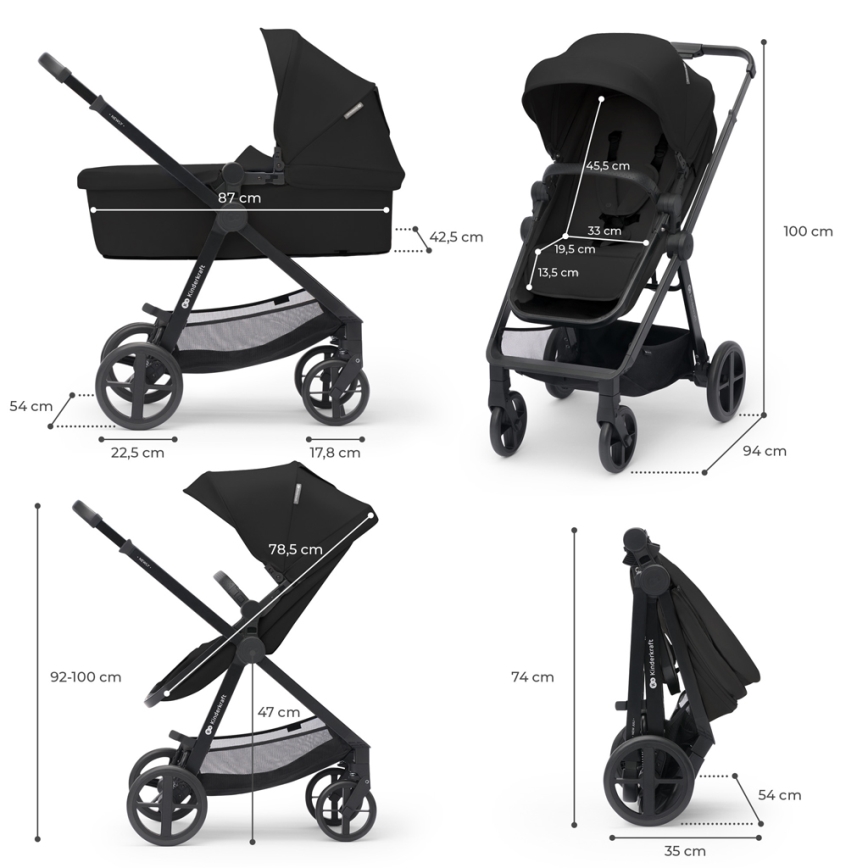 KINDERKRAFT - Poussette combinée 4v1 NEWLY Classic noir + siège auto MINK PRO avec base ISOFIX