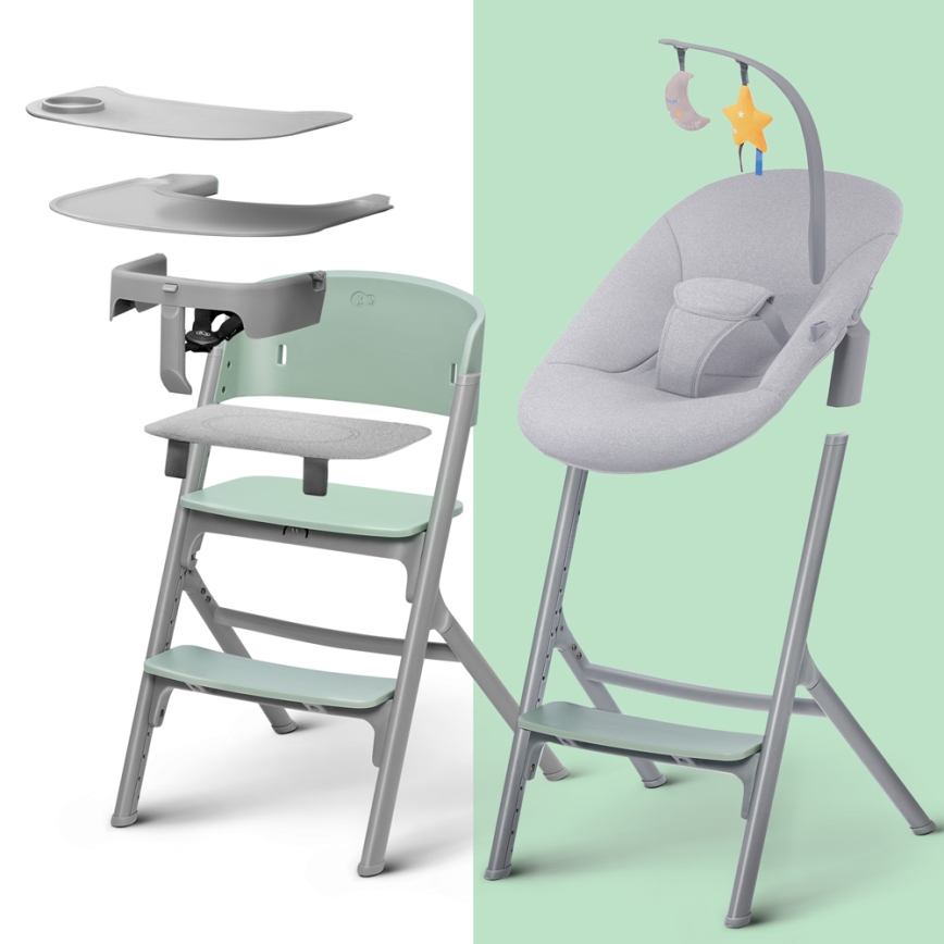 KINDERKRAFT SELECT - Chaise haute 3 en 1 pour enfant LIVY Premium Olive green + transat CALMEE