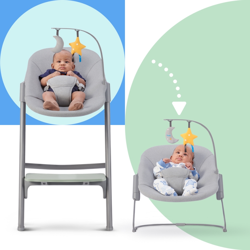 KINDERKRAFT SELECT - Chaise haute 3 en 1 pour enfant LIVY Premium Olive green + transat CALMEE