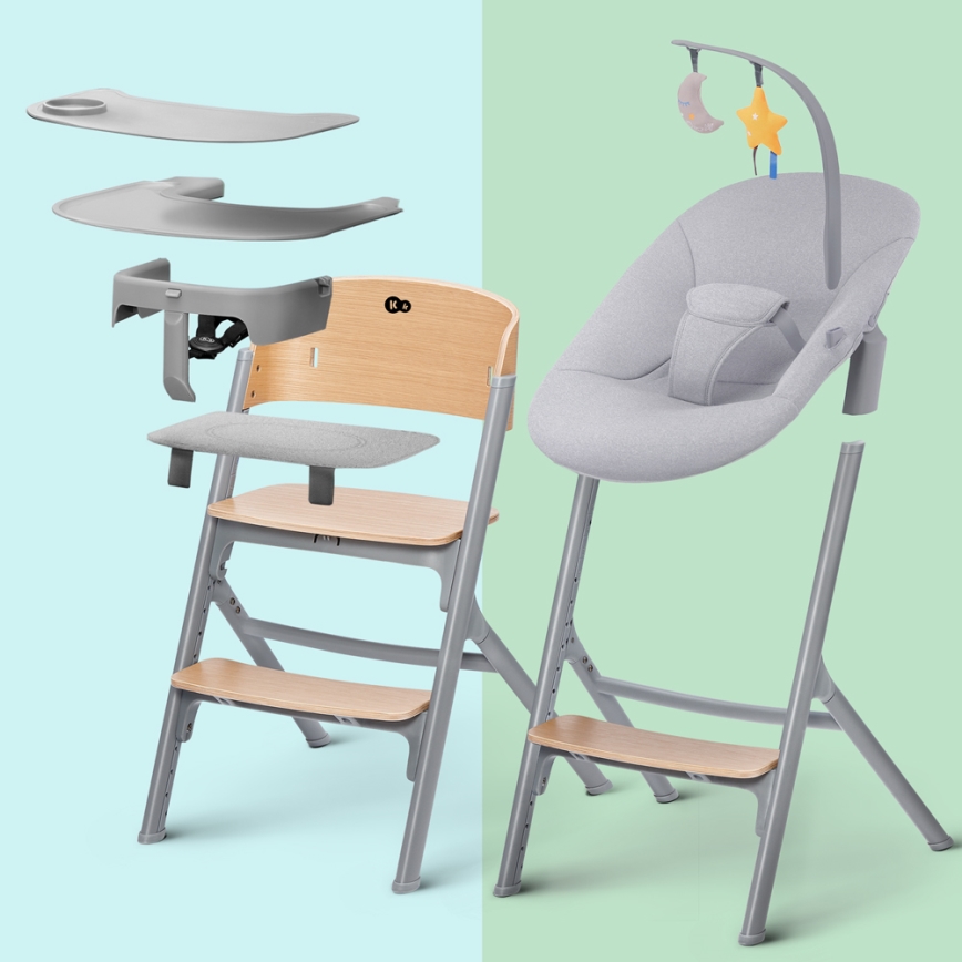 KINDERKRAFT SELECT - Chaise haute enfant 3 en 1 LIVY Premium chêne + transat pour bébé CALMEE