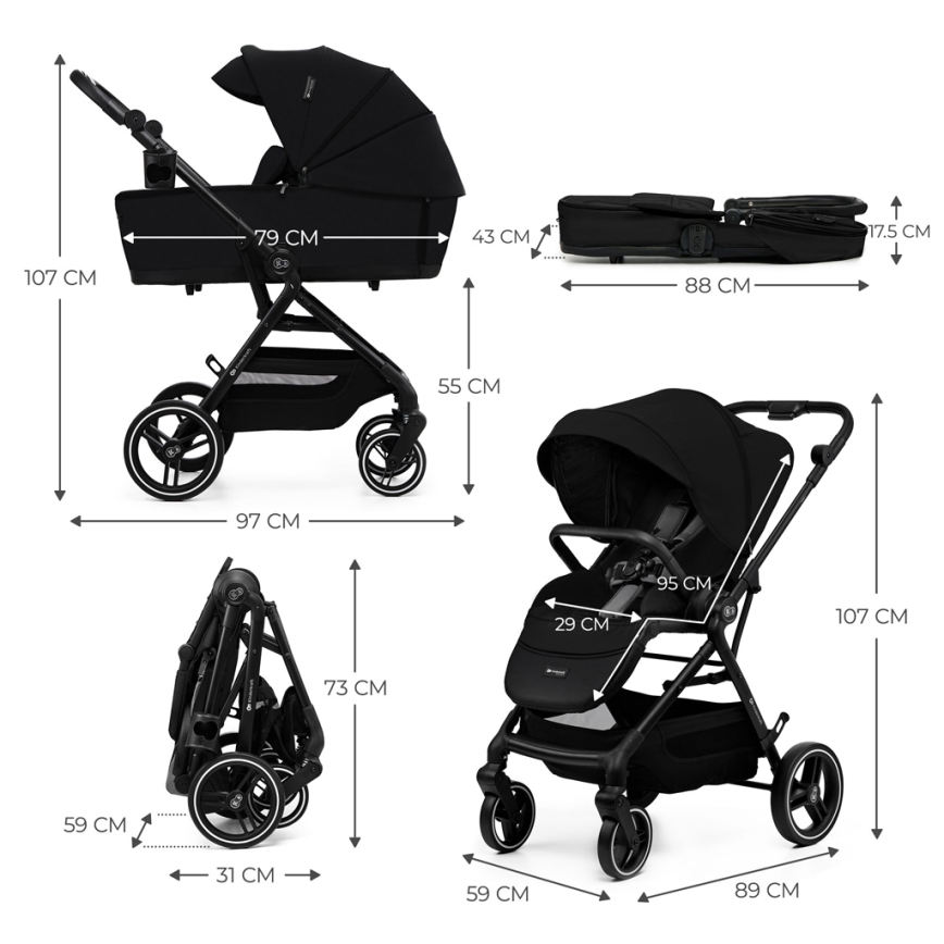KINDERKRAFT SELECT - Poussette combinée 2en1 YOXI Pure noir
