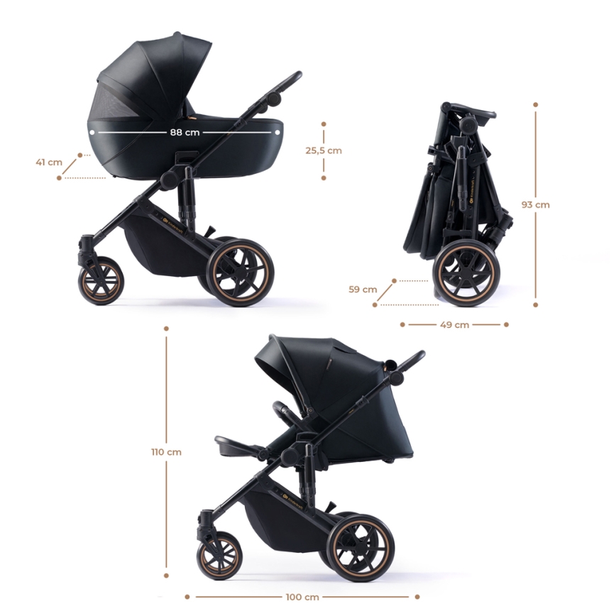 KINDERKRAFT SELECT - Poussette combinée 3en1 PRIME 2 Premium Venezian noir + siège auto