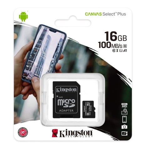 Kingston - MicroSDHC 16GB Canvas Select Plus U1 80MB/s + adaptateur SD