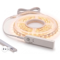 KIT 1x ruban LED FLEX avec capteur de mouvement LED/3,6W/4xAA 2 m + 2x profilés encastrables 1 m argenté/blanc