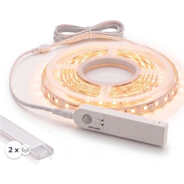 Kit 1x ruban LED FLEX avec détecteur de mouvement, 3,6 W (4xAA), 2 m + 2 profils encastrables de 1 m, argenté/blanc