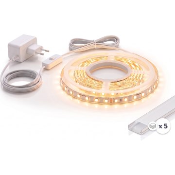 KIT 1x ruban LED MYLIVING LIGHTSTRIP LED/22W/230V 5 m + 5x profil encastrable 1 m argent/blanc
