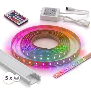 KIT 1x ruban LED RGBW dimmable DIGITAL LED / 16,5 W / 230 V 5 m + 5x profil encastré 1 m argent/blanc + télécommande