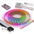 KIT 1x ruban LED RGBW dimmable DIGITAL LED/16,5W/230V 5 m + 5x profil encastrable 1 m noir/blanc + télécommande