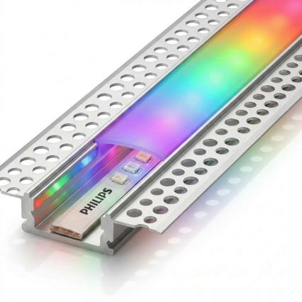 KIT 1x ruban LED RGBW dimmable Philips Hue WHITE AND COLOR AMBIANCE LED/20W/230V 2 m + 2x profil encastrable de 1 m argenté/blanc