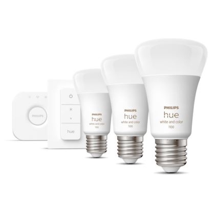 Pack de démarrage Philips Hue WHITE AND COLOR AMBIANCE 3xE27/9W 2000–6500 K + pont Hue et télécommande à variateur