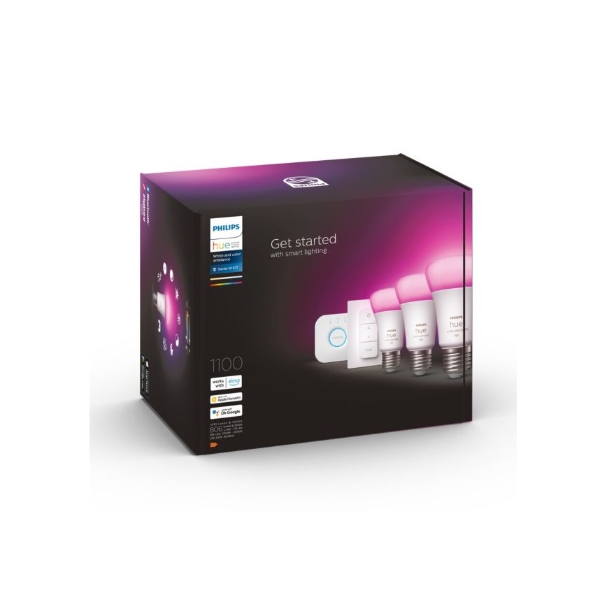 Pack de démarrage Philips Hue WHITE AND COLOR AMBIANCE 3xE27/9W 2000–6500 K + pont Hue et télécommande à variateur