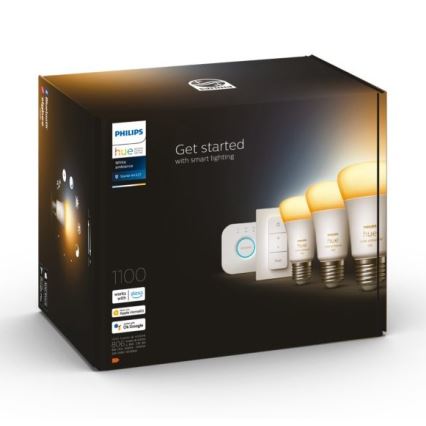 Pack de démarrage Philips Hue White Ambiance 3xE27/11W 2200-6500K + pont Hue et télécommande variateur
