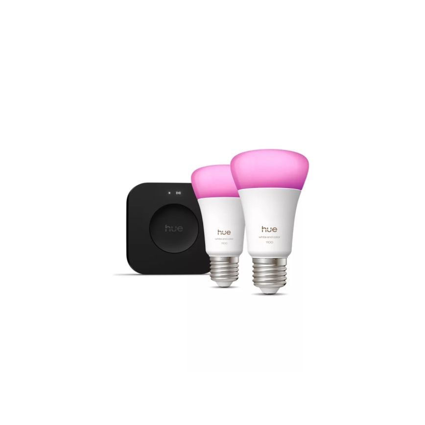 Pack de démarrage Philips Hue WHITE AND COLOR AMBIANCE 2xE27/8,1W 1000-20000K + appareil de connexion