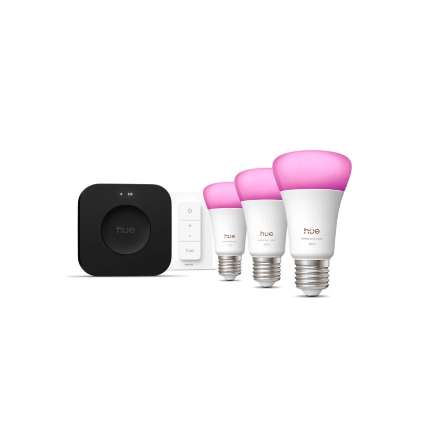 Kit de démarrage Philips Hue WHITE AND COLOR AMBIANCE 3xE27/8,1W 1000-20000K + Hue Bridge et variateur