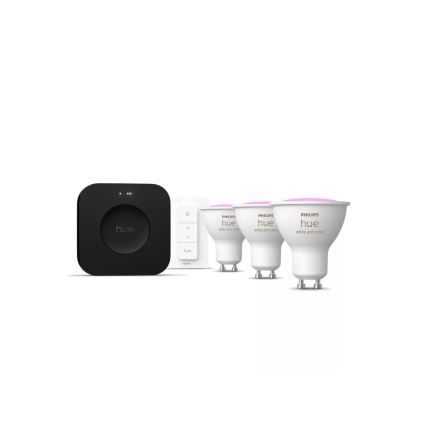 Kit de démarrage Philips Hue WHITE AND COLOR AMBIANCE 3xGU10/4,2W 2000-6500K + Hue Bridge et Dimmer Switch