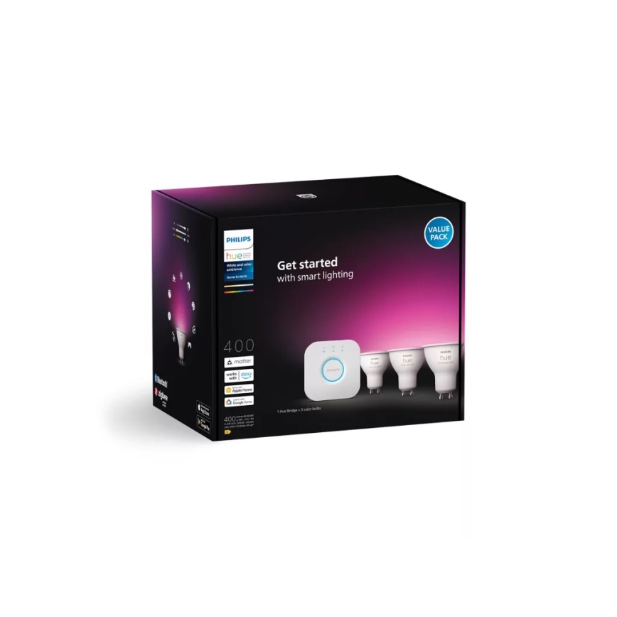 Kit de démarrage Philips Hue WHITE AND COLOR AMBIANCE 3xGU10/4,2W/230V 2200-6500K + pont Hue