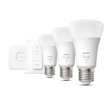 Kit de démarrage Philips Hue WHITE 3xE27/9,5W 2700K + pont Hue et télécommande variateur